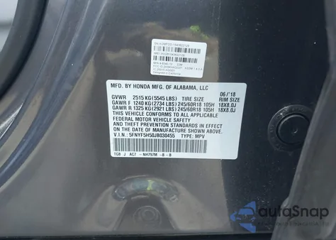 2018 Honda Pilot Ex-L z USA, uszkodzony, nr VIN 5FNYF5H50JB030455